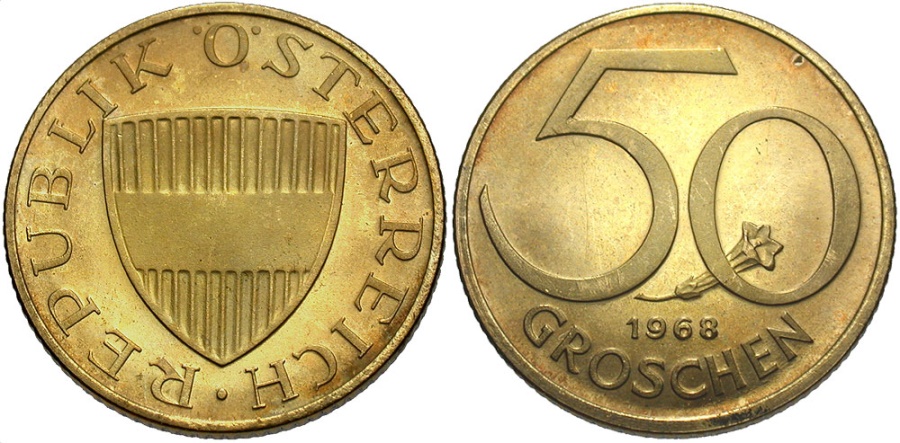 World Coins - AUSTRIA: 1968 50 Groschen