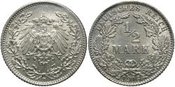 World Coins - GERMANY 1916-D 1/2 Mark