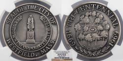 Us Coins - Westfield, MA 1969 AR 300th Anniversary Sterling 38mm Medal NGC MS-68