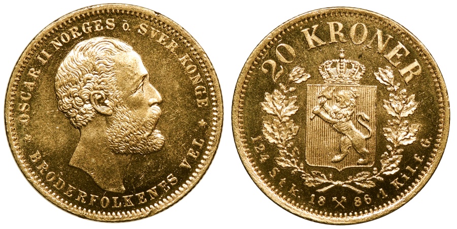 Norway Oscar Ii 16 Kroner Unc European Coins
