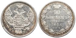World Coins - RUSSIA Nicholas I 1844-SPB 10 Kopeks AU