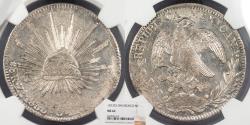 World Coins - MEXICO Republic 1833-Zs OM 8 Reales NGC MS-62