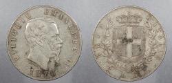 World Coins - ITALY: 1876-R 5 Lire