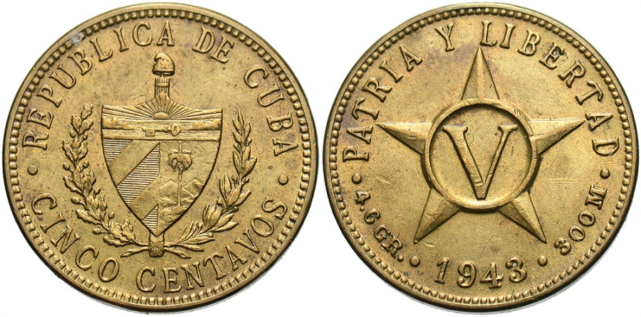 CUBA: 1943 5 Centavos | North & Central American and Caribbean Coins