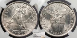 World Coins - PHILIPPINES U.S. Administration 1921 50 Centavos NGC MS-63