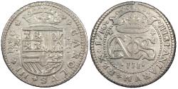 World Coins - SPAIN Charles (Carlos) III of Austria 1710 2 Reales EF