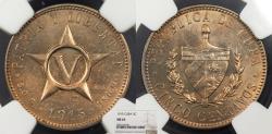 World Coins - CUBA 1915 5 Centavos NGC MS-63