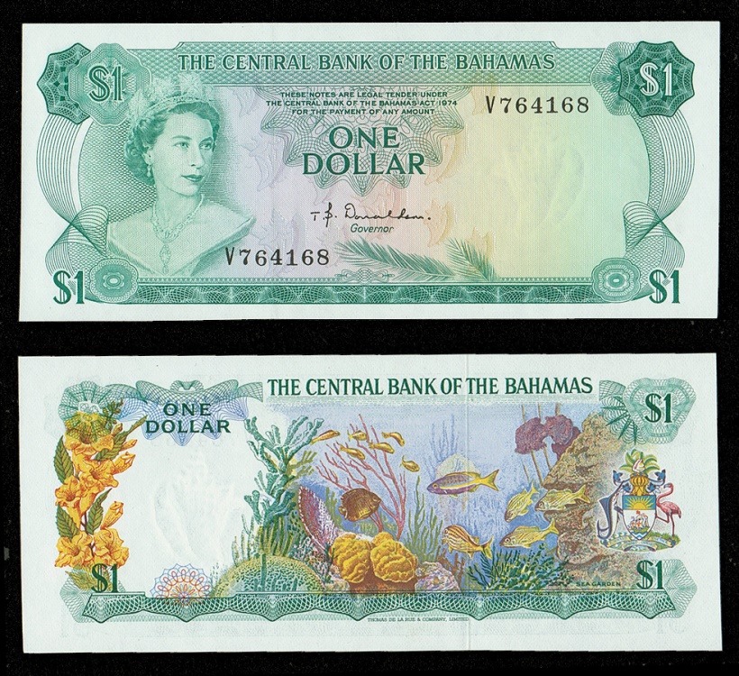 BAHAMAS Central Bank of the Bahamas 1974 One Dollar UNC World Paper Money
