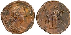 Ancient Coins - Faustina II, wife of Marcus Aurelius 161-180 A.D. Sestertius Rome Mint EF ex. Harlan J. Berk, with ticket; ex. CNG 73 (13 Sept 2006), lot 930; ex. Spink 120 (9 July 1997), lot 158.