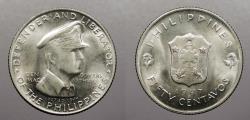 World Coins - PHILIPPINES: 1947-S 1YT; General Douglas MacArthur 50 Centavos