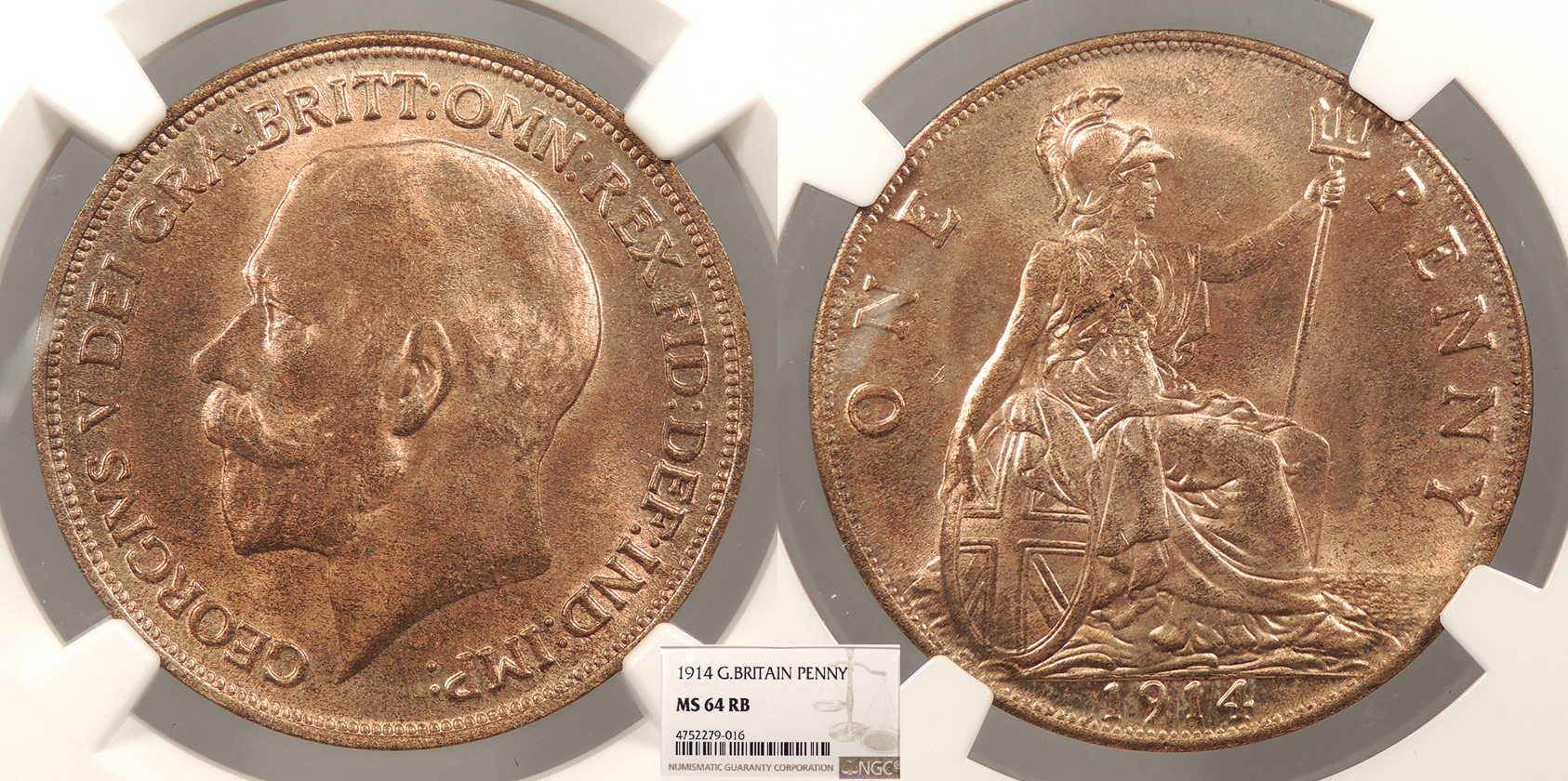GREAT BRITAIN George V 1914 Penny NGC MS-64 RB | European Coins