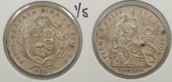 World Coins - PERU Republic 1907-FG 1/5 Sol