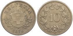 World Coins - SWITZERLAND 1876-B 10 Rappen EF