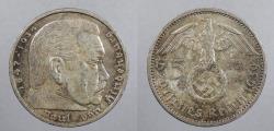 World Coins - GERMANY: Third Reich 1939-A Hindenburg 5 Reichsmark