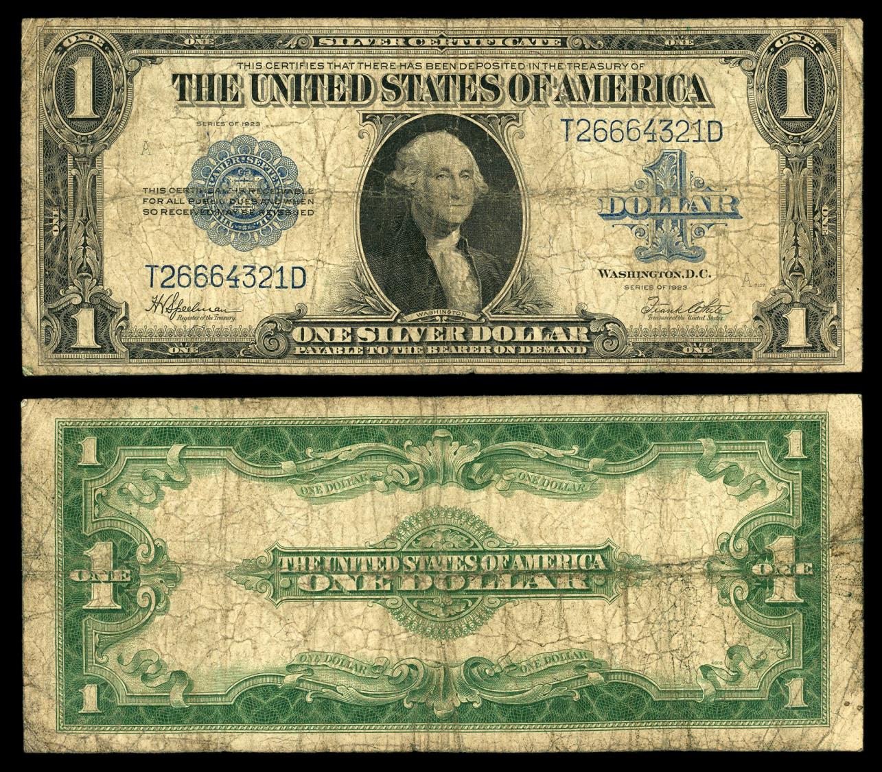 Silver Certificates (1878-1923) - USA : 1 Dollar 1923 F/VF * SILVER  CERTIFICATE* P-342 / ser.# 93557711 LARGE DOLLAR.