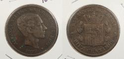 World Coins - SPAIN: 1877-OM 10 Centimos