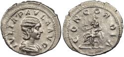 Ancient Coins - Julia Paula, wife of Elagabalus 219-220 A.D. Denarius Rome Mint EF ex. Harlan J. Berk, with ticket.