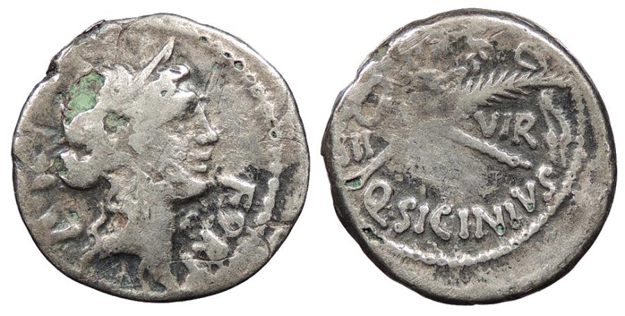 Ancient Coins - Q. Sicinius 49 B.C. Fourée denarius Imitating Rome Mint Near VF