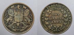 World Coins - INDIA: British Colonial East India Co. 1835 (c) 26mm 1/4 Anna