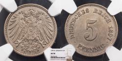 World Coins - GERMANY Empire Wilhelm II 1897-E 5 Pfennig NGC AU-58