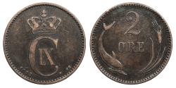 World Coins - DENMARK Christian IX 1892 2 Ore VF