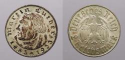 World Coins - GERMANY: Third Reich 1933-D Martin Luther 2 Mark