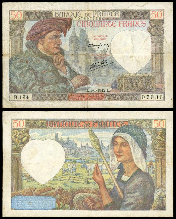 FRANCE Banque de France 8 January 1942 50 Francs Fine+ | World Paper Money