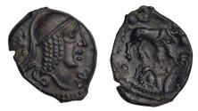 Ancient Coins - Gaul, Veliocassi (Veliocasses) AE c. 50-25 BC Helmeted head right/cow standing right, boar below