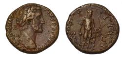 Ancient Coins - Roman Empire AE as AD 154-5 Antoninus Pius, Hercules standing right with club, bow and arrows