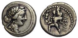 Ancient Coins - Roman Imperatorial AR denarius c. 48-46 BC Julius Caesar, military mint in North Africa, Venus/Aeneas and Anchises