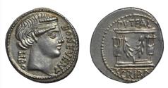 Ancient Coins - Roman Republic AR denarius 62 BC L. Scribonius Libo, Bonus Eventus/well-head