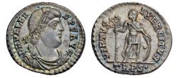 Ancient Coins - Valens, AR miliarense, Trier, c. 367-375 AD, Emperor standing left, as RIC 26b