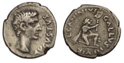 Ancient Coins - Roman Empire, Augustus, AR denarius Rome 12 BC, L. Caninius Gallus moneyer, German captive holding vexilium