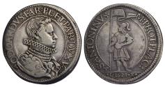 World Coins - Italy, Piacenza AR scudo 1629 Odoardo Farnese, his armoured bust/St. Antoninus of Piacenza
