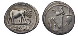 Ancient Coins - Roman Imperatorial, Julius Caesar, AR denarius, military mint 49 BC, elephant/emblems of the pontificate