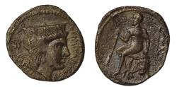 Ancient Coins - Sicily, Himera AR litra c. 383-367 BC Hera facing right wearing stephane and polos/Herakles seated left