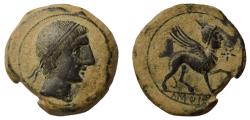 Ancient Coins - Hispania, Castulo, AE32, circa 150 BC, head right/Sphinx