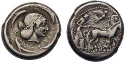 Ancient Coins - Sicily, Syracuse, AR tetradrachm c. 480-470 BC, Deinomenid tyranny, Quadriga/Arethousa