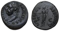 Ancient Coins - Roman Empire AE as AD 69 Vitellius, Tarraco mint, Libertas standing right