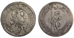 World Coins - Italy, Piacenza AR scudo 1631 Odoardo Farnese, his armoured bust/St. Antoninus of Piacenza