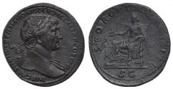 Ancient Coins - Roman Empire, Trajan, AE sestertius AD 109-10, Salus seated left