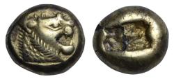 Ancient Coins - Kingdom of Lydia, Alyattes (Walwet), EL trite c. 600-560 BC, lion facing right/incuse punch
