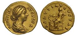 Ancient Coins - Roman Empire AV aureus AD 161-4 Faustina Junior, Salus enthroned left feeding snake out of patera