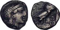 Ancient Coins - Attica, Athens AR tetradrachm c. 393-294 BC Athena/Owl, pi-style, South Arabian graffiti