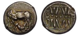 Ancient Coins - Korkyra (Corfu) AR stater c. 433-360 BC Cow suckling calf/floral pattern in square