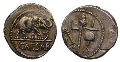 Ancient Coins - Roman Imperatorial, Julius Caesar, AR denarius, military mint 49 BC, elephant/emblems of the pontificate