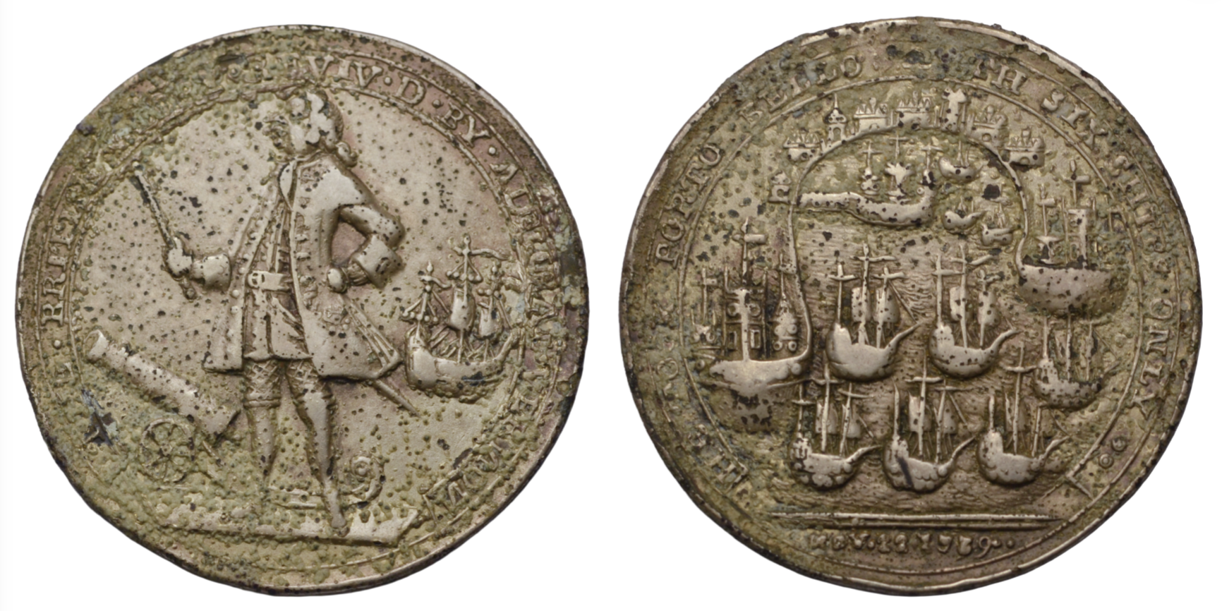 Great Britain silvered brass medal (40 mm) 1739 Capture of