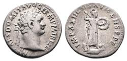 Ancient Coins - Domitian, Rome Mint. Minerva with Spear & Shield. Lightly Toned. Hairlines.