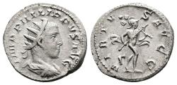 Ancient Coins - Philip II, AD 246, Mars Walking Right, Holding Spear and Trophy.