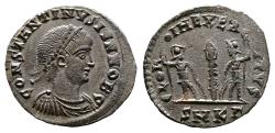 Ancient Coins - Constantine II. 330-337 AD. Cyzicus Mint. Two Soldiers & one Standard in Between.